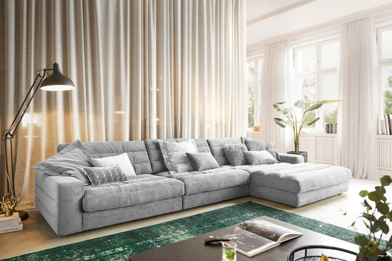 KAWOLA Sofa LANA XL Ecksofa Cord hellgrau