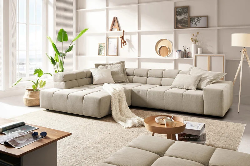 KAWOLA Sofa NEVADA Ecksofa Feincord beige