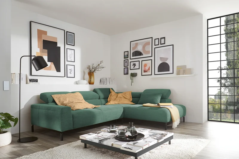 KAWOLA Sofa DELIA Ecksofa Feincord grün