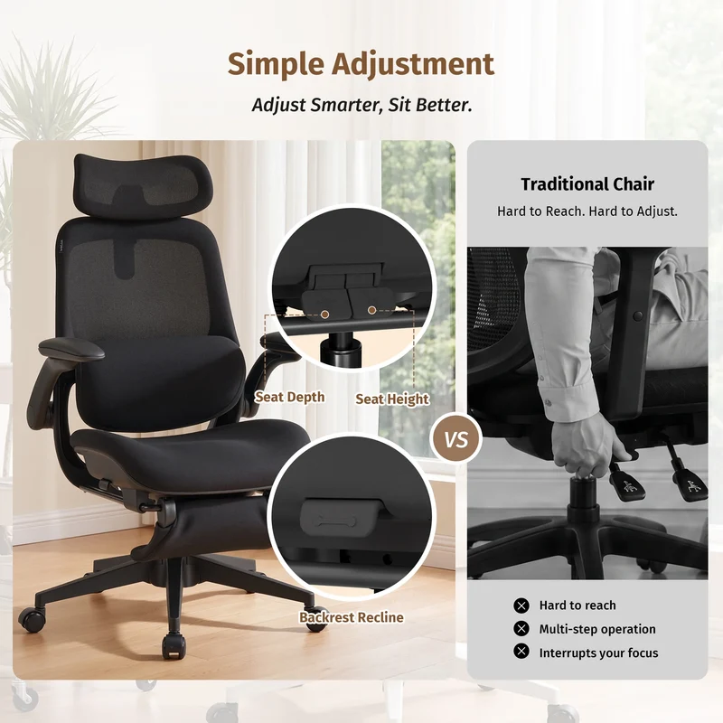 Welax S4 Pro – Ergonomic Office Chair with Foldable Backrest