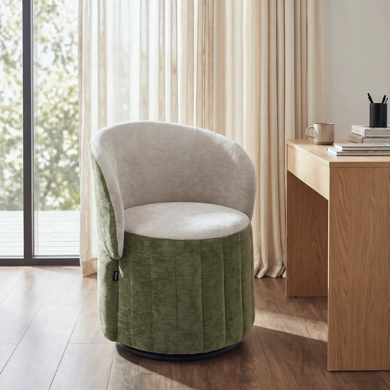 Barrel Accent Chair with 360° Swivel & Foldable Backrest