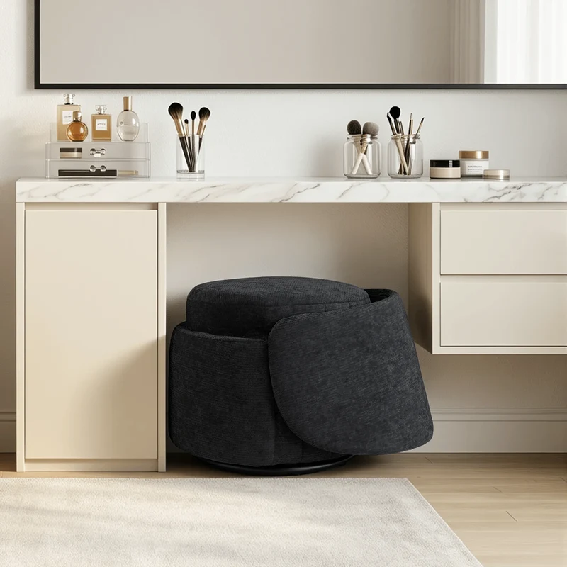Barrel Accent Chair with 360° Swivel & Foldable Backrest