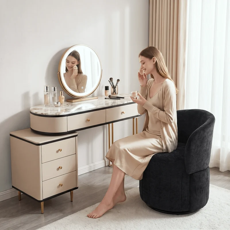 Barrel Accent Chair with 360° Swivel & Foldable Backrest