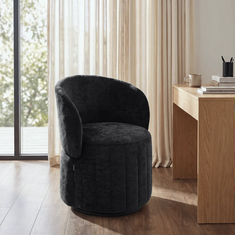Barrel Accent Chair with 360° Swivel & Foldable Backrest