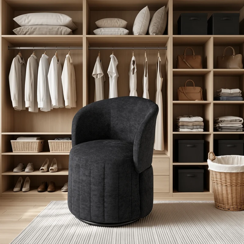 Barrel Accent Chair with 360° Swivel & Foldable Backrest