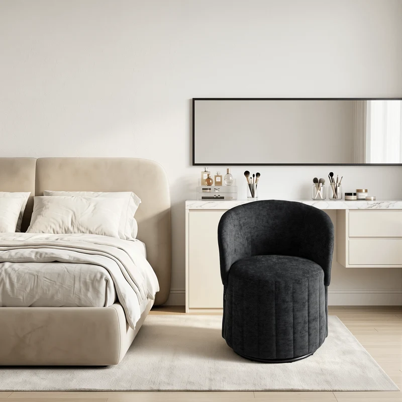 Barrel Accent Chair with 360° Swivel & Foldable Backrest