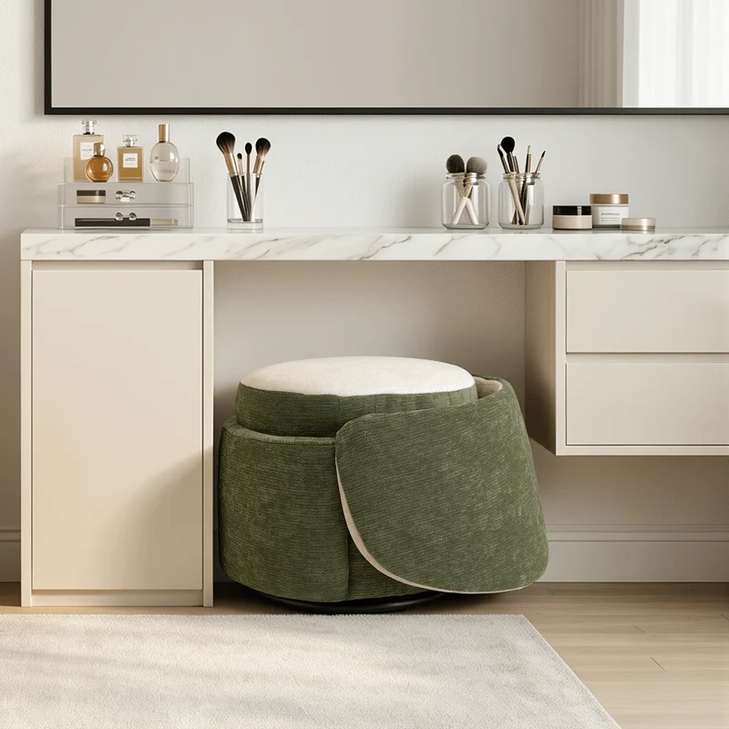 Barrel Accent Chair with 360° Swivel & Foldable Backrest