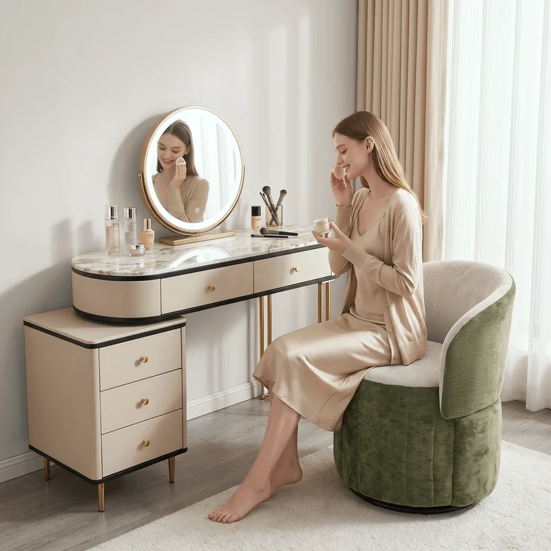 Barrel Accent Chair with 360° Swivel & Foldable Backrest