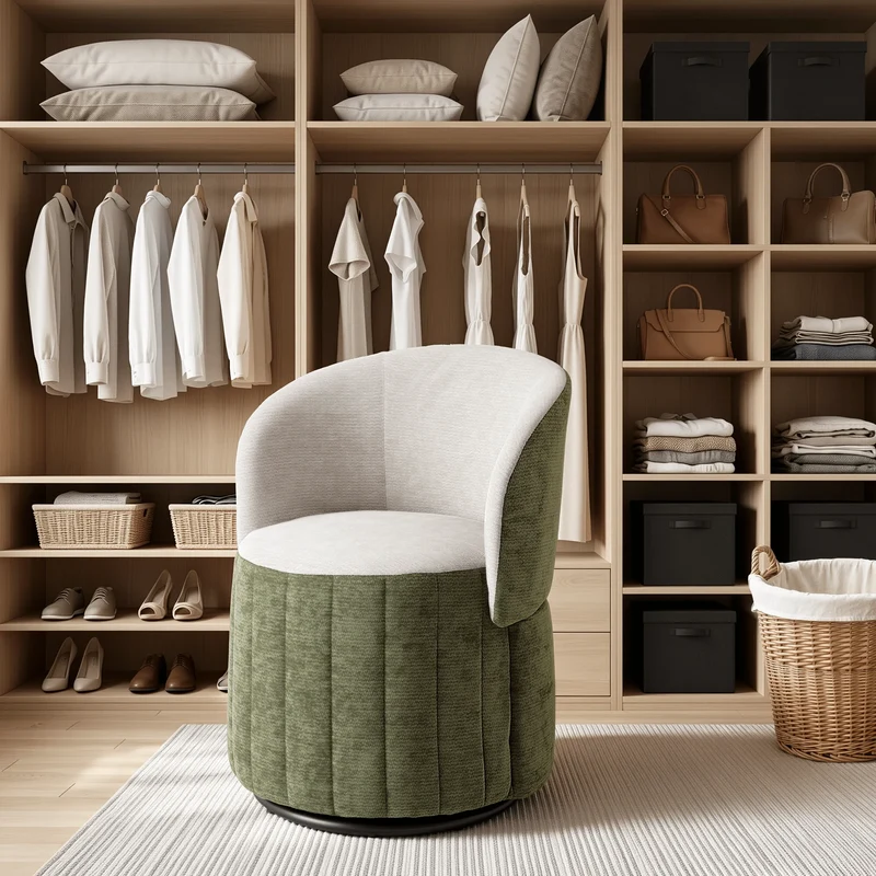 Barrel Accent Chair with 360° Swivel & Foldable Backrest