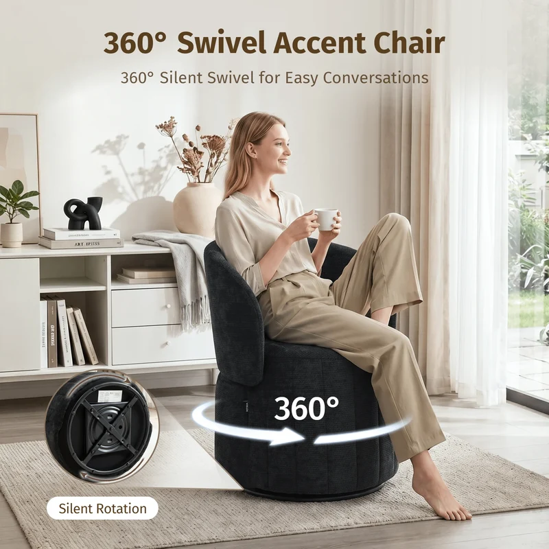Barrel Accent Chair with 360° Swivel & Foldable Backrest