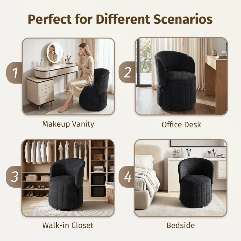Barrel Accent Chair with 360° Swivel & Foldable Backrest