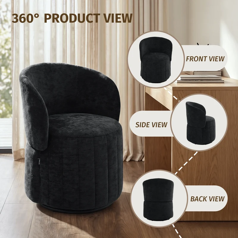 Barrel Accent Chair with 360° Swivel & Foldable Backrest