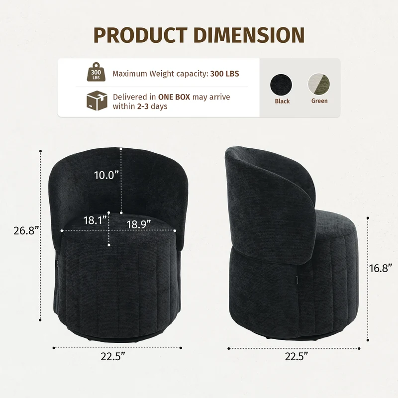 Barrel Accent Chair with 360° Swivel & Foldable Backrest
