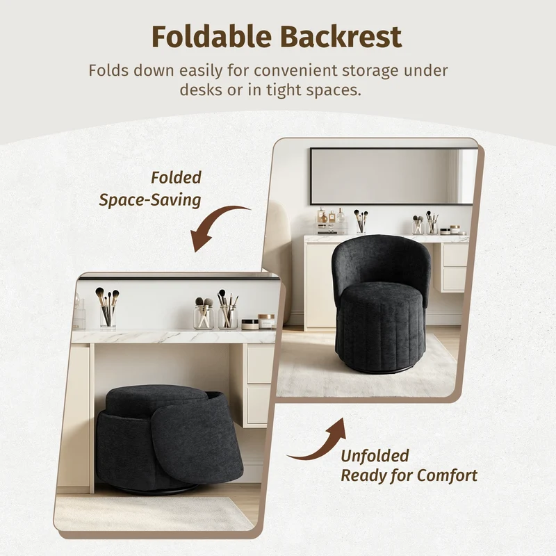 Barrel Accent Chair with 360° Swivel & Foldable Backrest