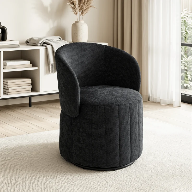Barrel Accent Chair with 360° Swivel & Foldable Backrest