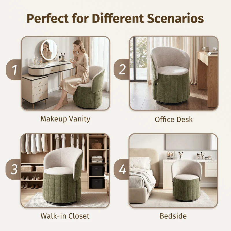 Barrel Accent Chair with 360° Swivel & Foldable Backrest