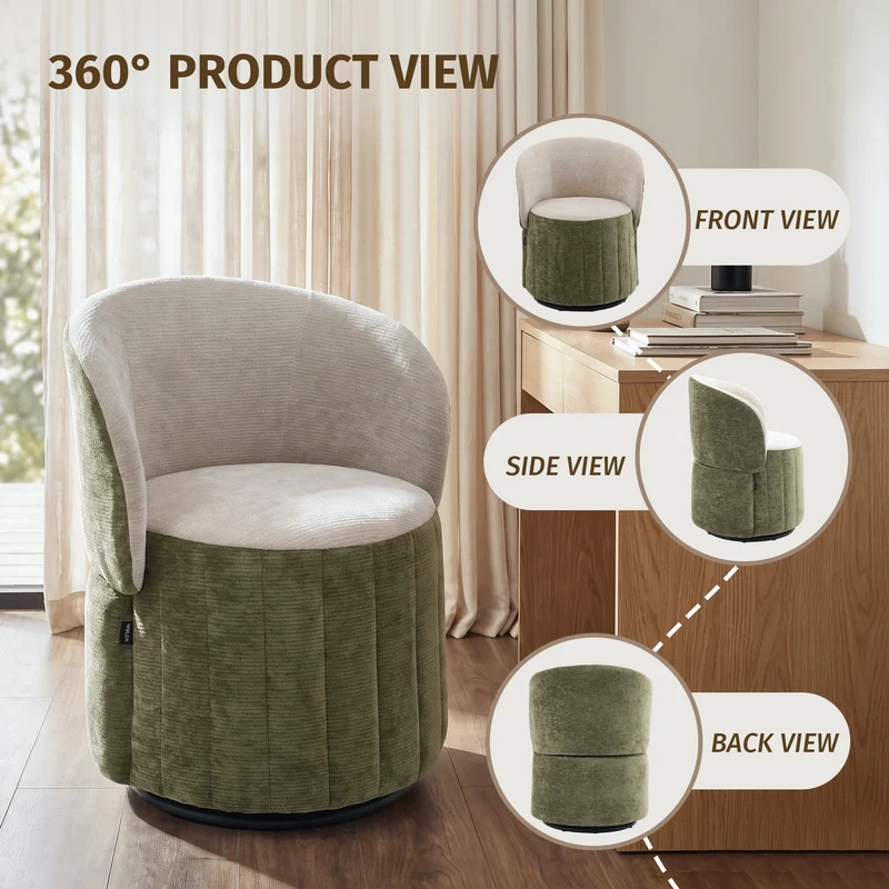 Barrel Accent Chair with 360° Swivel & Foldable Backrest