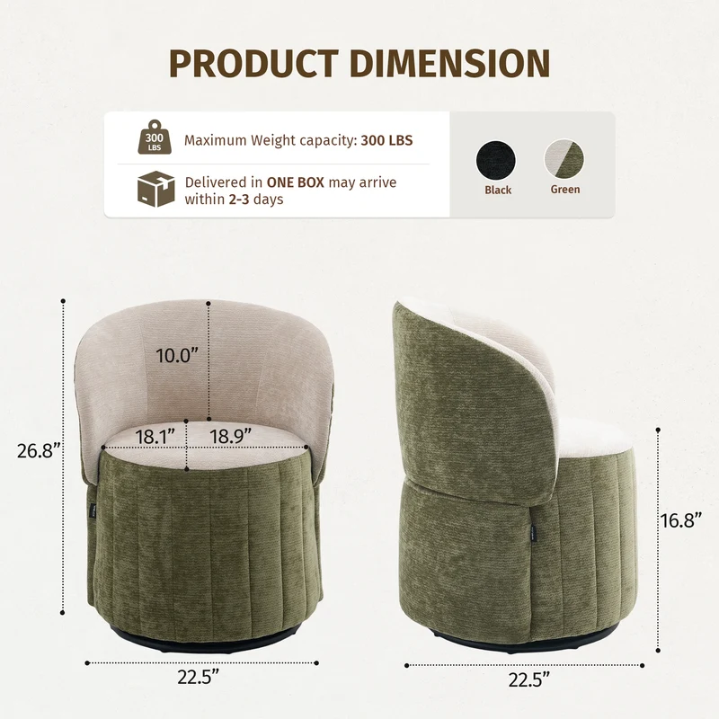 Barrel Accent Chair with 360° Swivel & Foldable Backrest