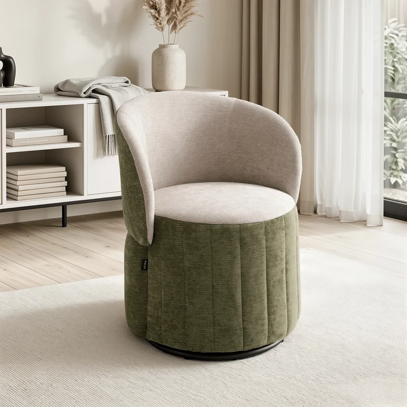 Barrel Accent Chair with 360° Swivel & Foldable Backrest