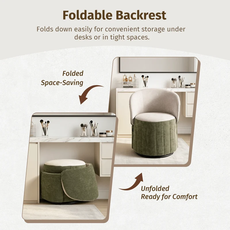 Barrel Accent Chair with 360° Swivel & Foldable Backrest