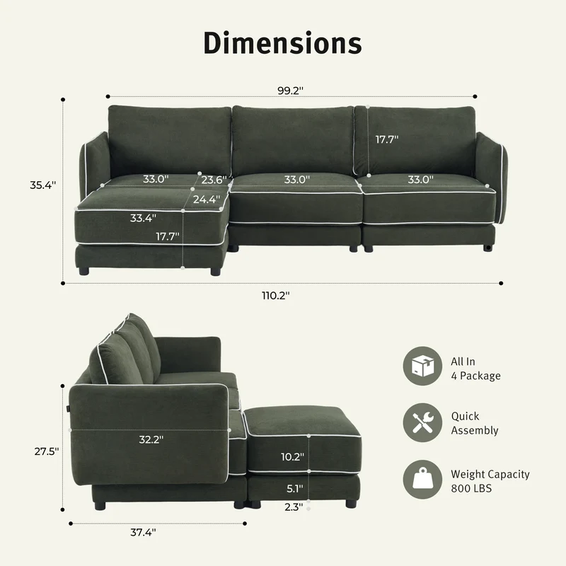SF10 Modern Piped-Edge Sofa
