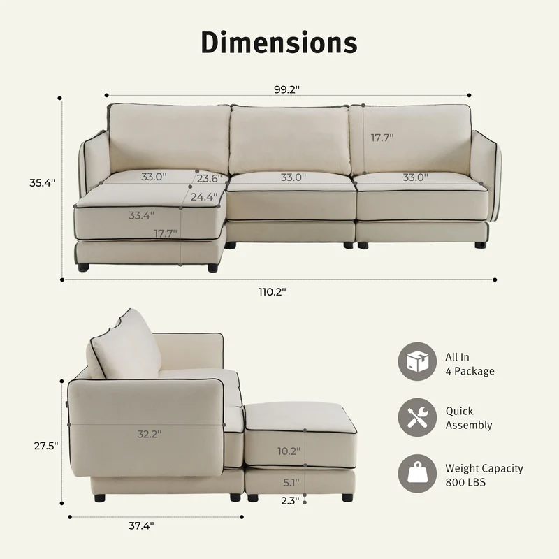 SF10 Modern Piped-Edge Sofa