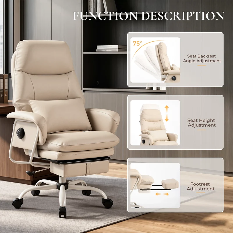 Nora Ergonomic Leather Chair with Deep Reclining Comfort