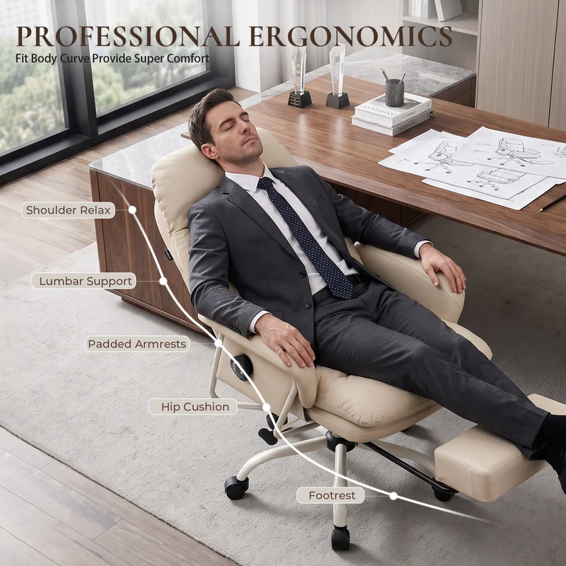 Nora Ergonomic Leather Chair with Deep Reclining Comfort