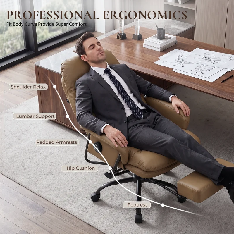 Nora Ergonomic Leather Chair with Deep Reclining Comfort