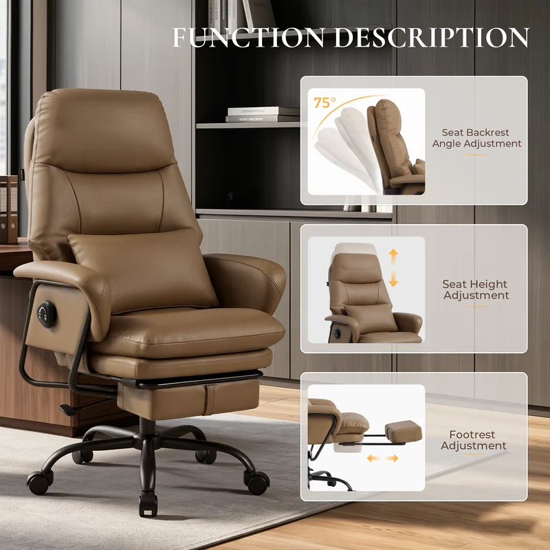 Nora Ergonomic Leather Chair with Deep Reclining Comfort