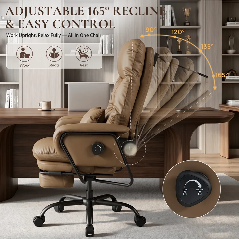 Nora Ergonomic Leather Chair with Deep Reclining Comfort