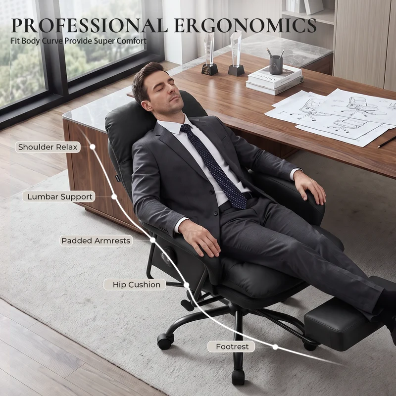 Nora Ergonomic Leather Chair with Deep Reclining Comfort