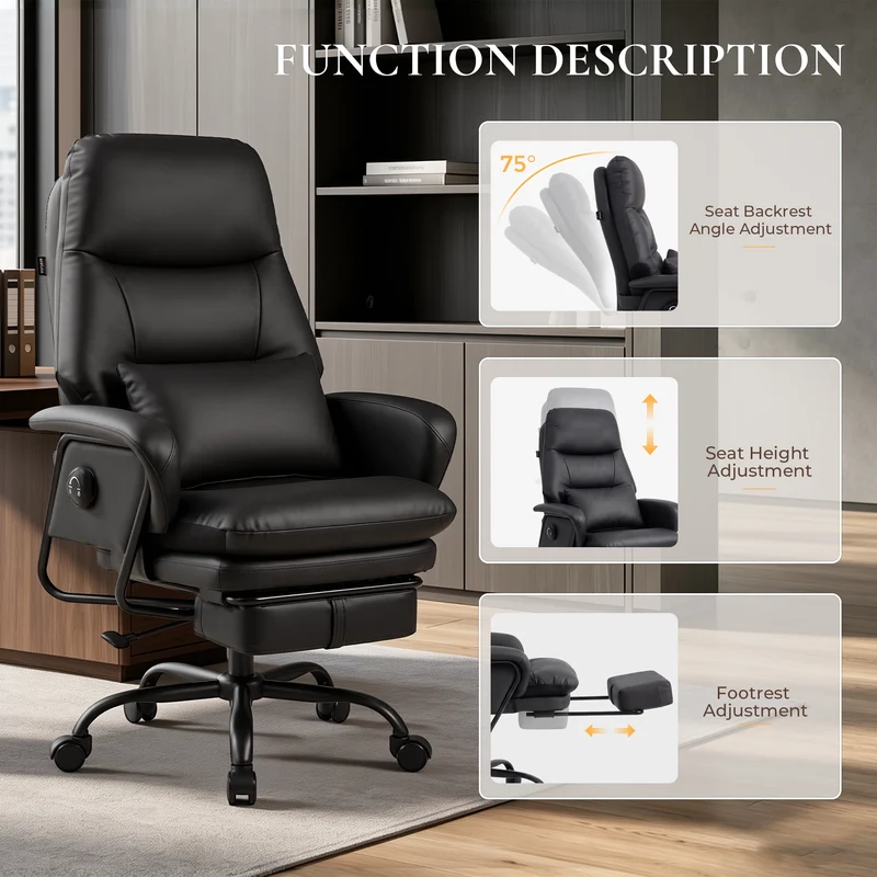 Nora Ergonomic Leather Chair with Deep Reclining Comfort