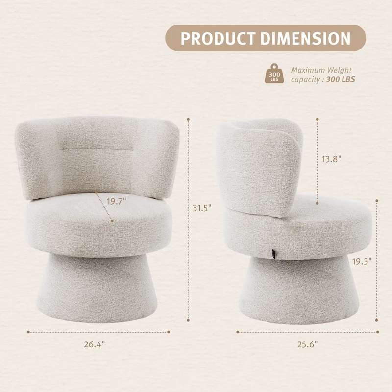 Cove Swivel Accent Chair with 360° Free Rotatable Base