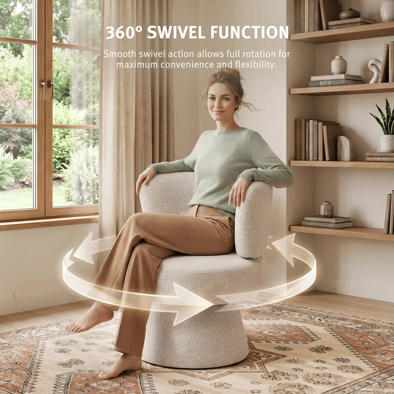 Cove Swivel Accent Chair with 360° Free Rotatable Base