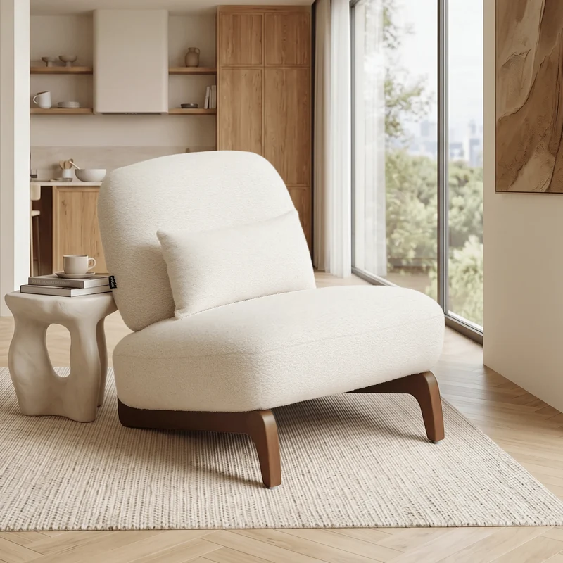 Cloud Nest Modern Boucle Accent chair with Wood Frame