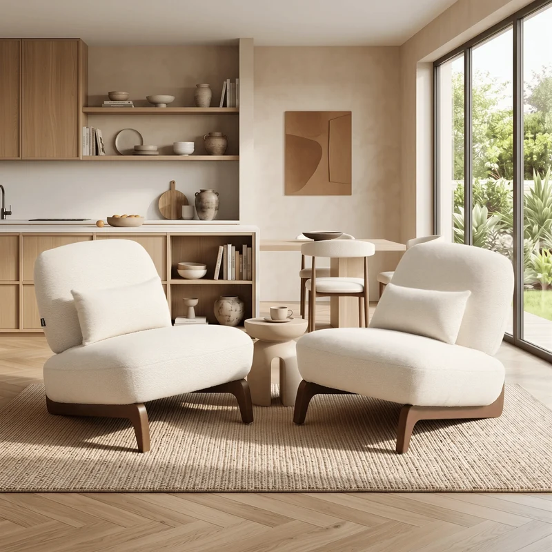Cloud Nest Modern Boucle Accent chair with Wood Frame