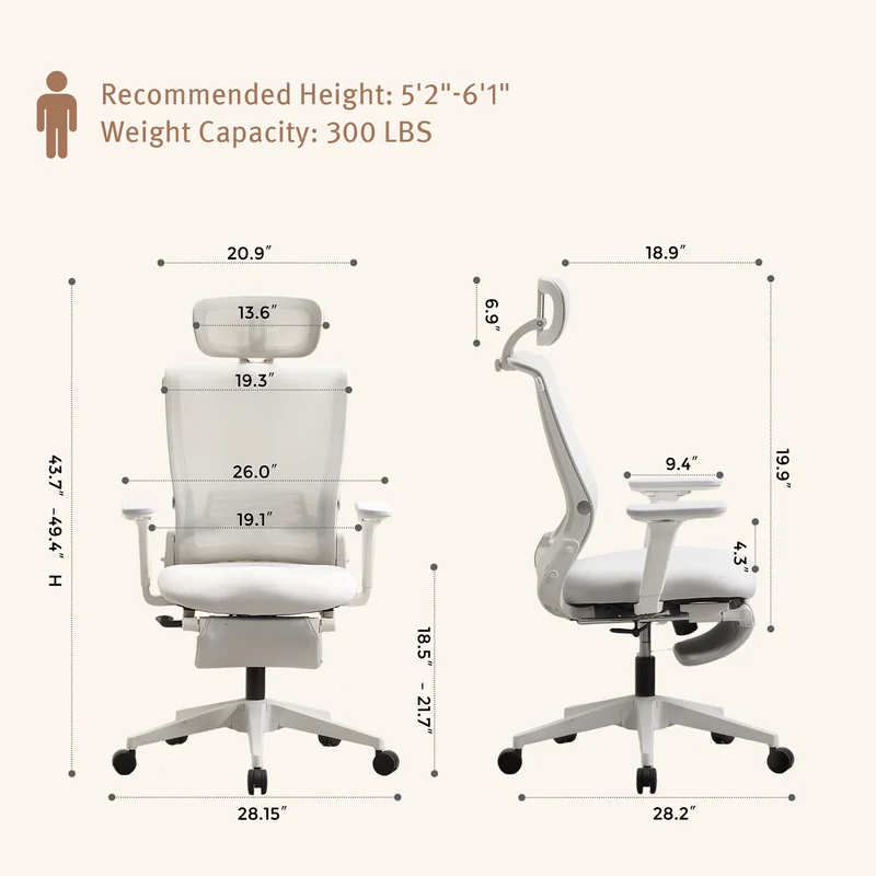 Welax S4 – Ergonomic Office Chair with Foldable Backrest