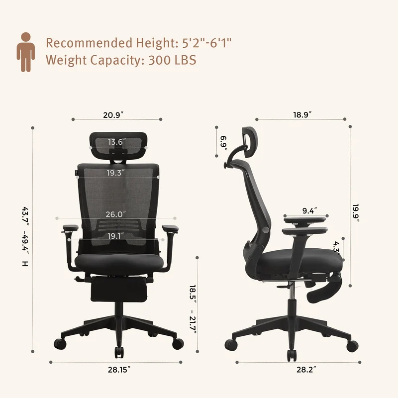 Welax S4 – Ergonomic Office Chair with Foldable Backrest