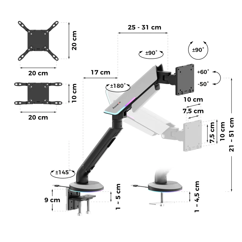 Ramię do monitora RGB LED Huzaro Motion 1.8