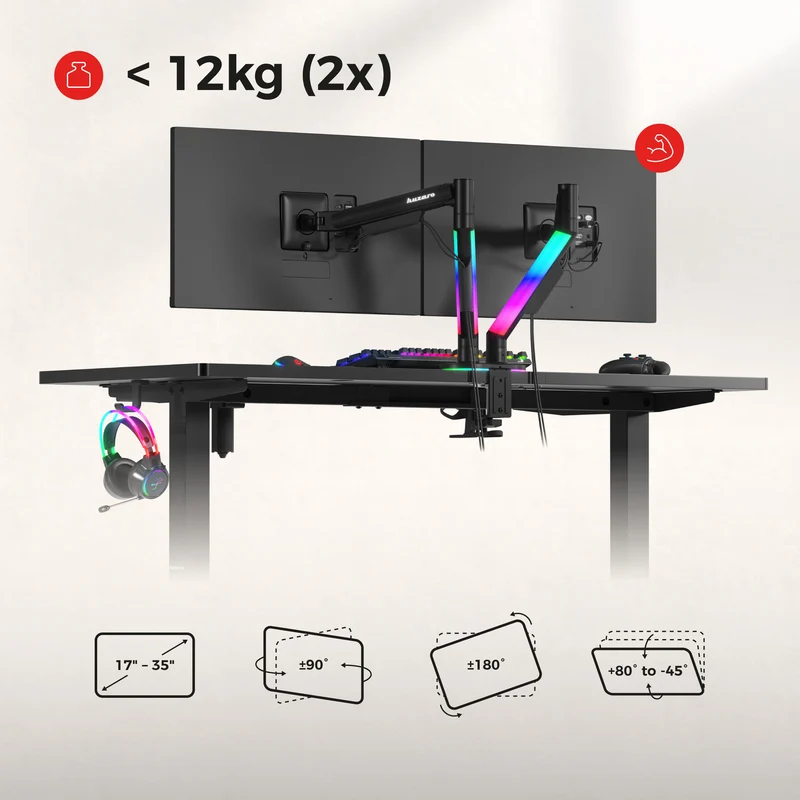 Uchwyt do biurka na 2 monitory Huzaro Motion 2.6 RGB
