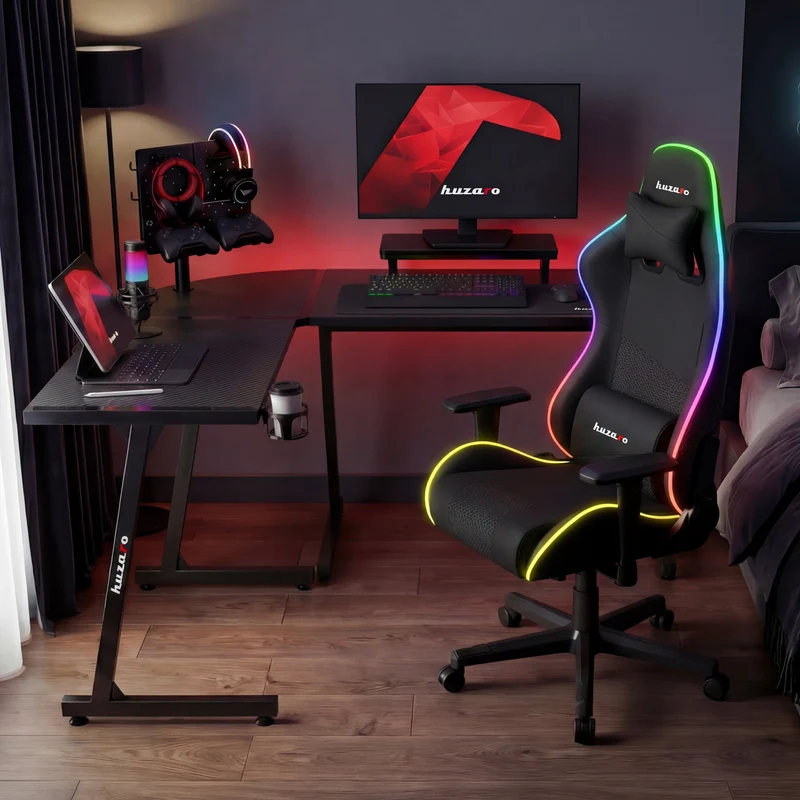 Gaming-Eckschreibtisch HUZARO Hero 6.0 RGB Smart Schwarz 147 cm