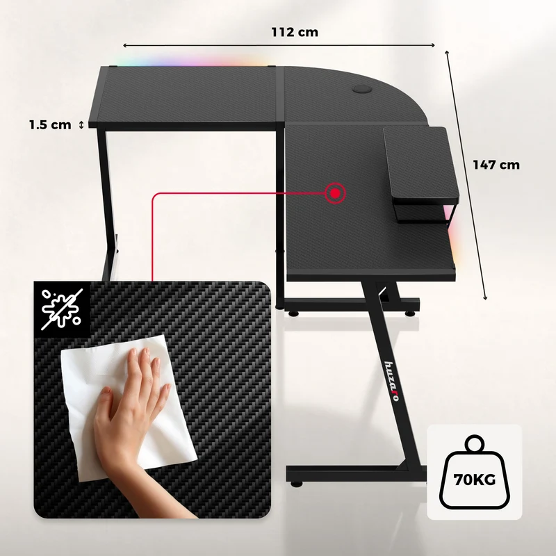 Gaming-Eckschreibtisch HUZARO Hero 6.0 RGB Smart Schwarz 147 cm