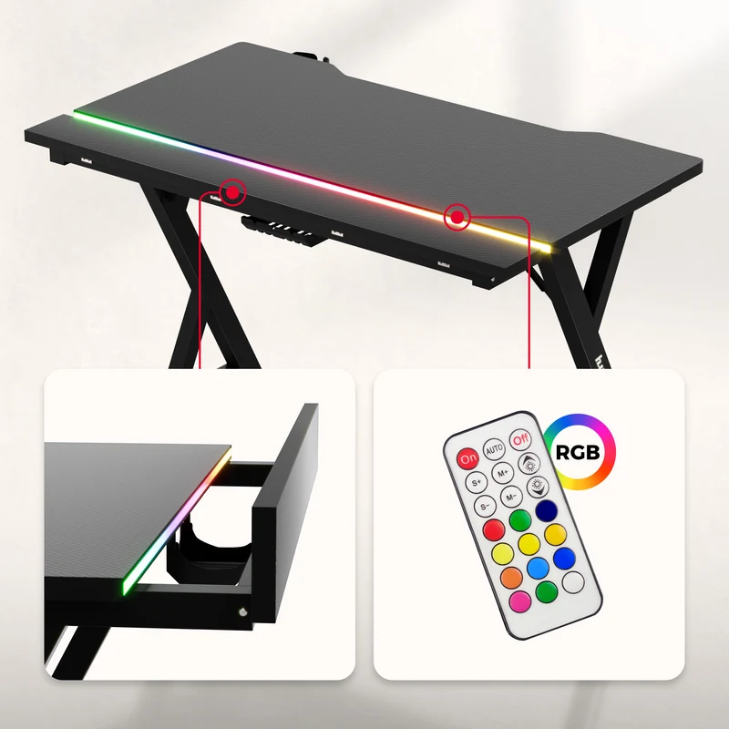 Gaming-Schreibtisch mit LED-Beleuchtung Huzaro Hero 2.4 RGB Black