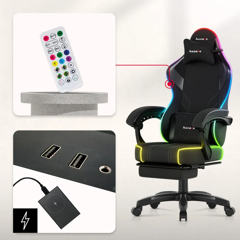 Huzaro Force 3.7 RGB Black Gaming-Stuhl