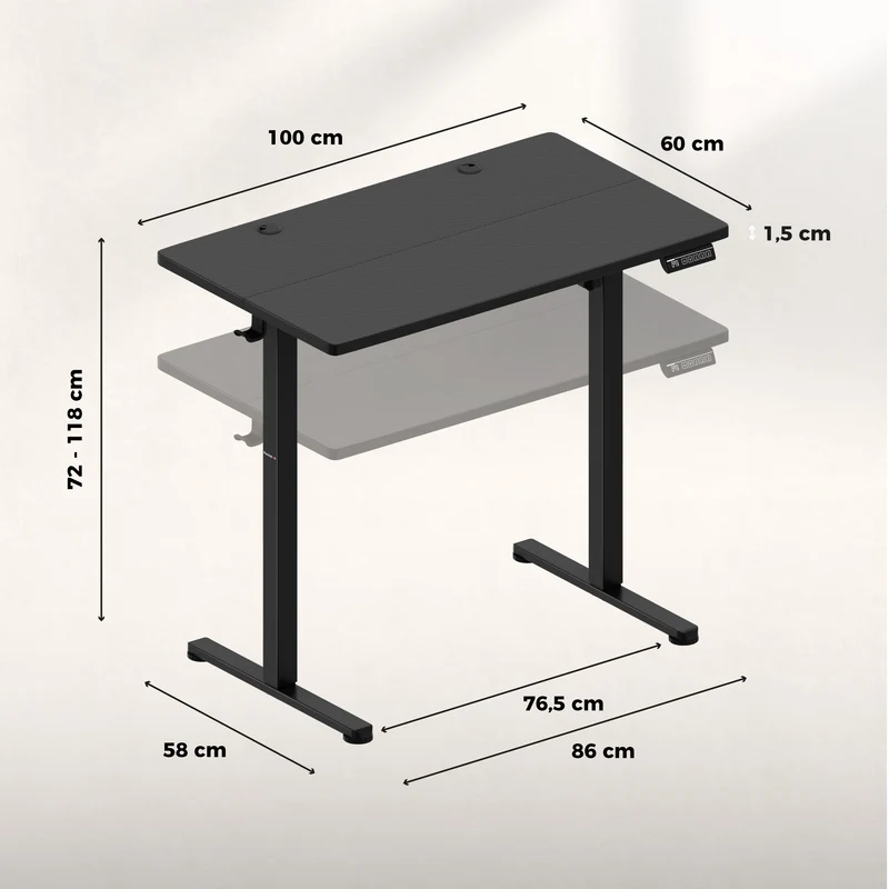 Elektrisch höhenverstellbarer Schreibtisch auf Rollen Huzaro Hero 7.8 Black