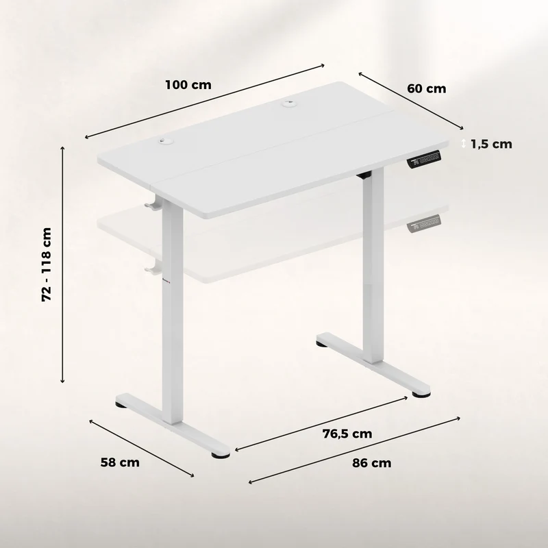 Elektrisch höhenverstellbarer Schreibtisch auf Rollen Huzaro Hero 7.8 White