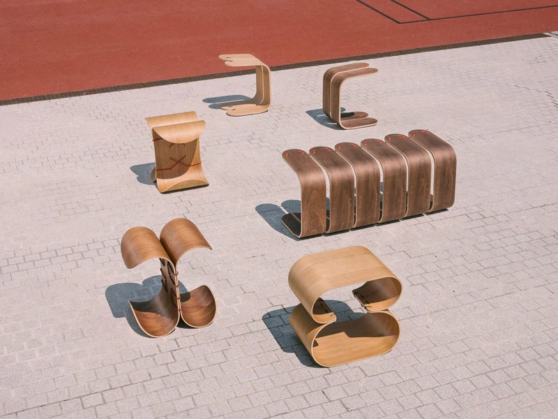 MOWO Ergonomischer ACHTER Sitzhocker Eiche & Walnuss