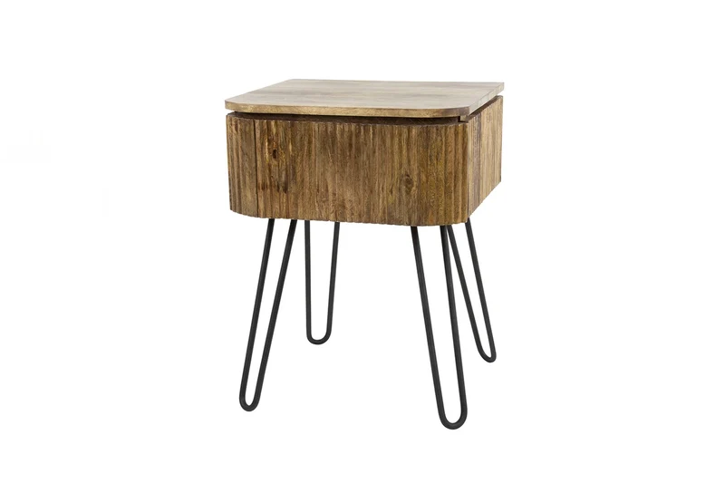 KAWOLA Nachttisch HEVE Beistelltisch abgerundet Mangoholz massiv natur 1 Schublade