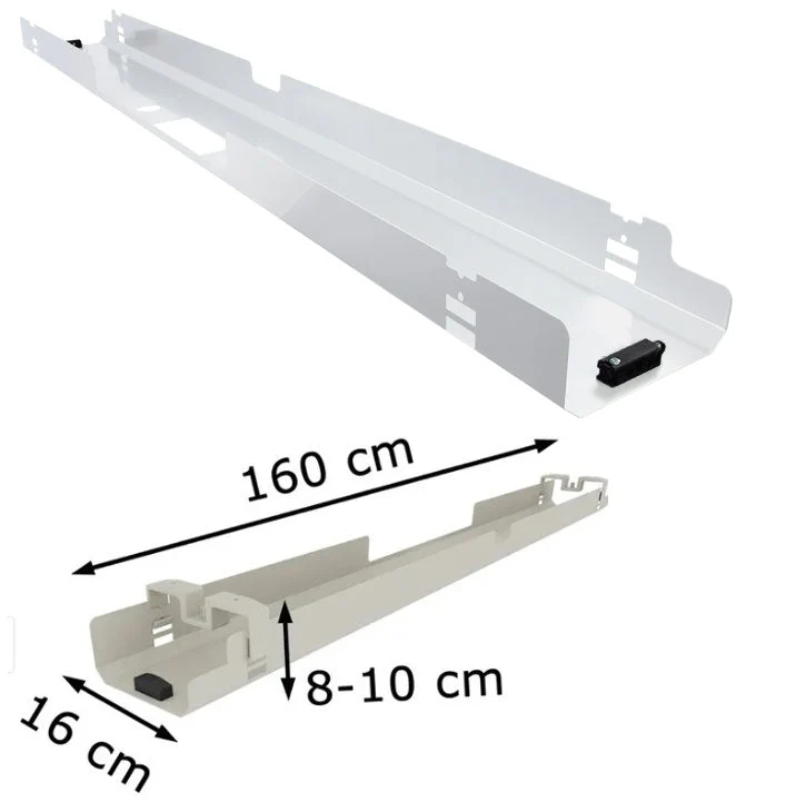 Kabelkanal Kabelwanne für Schreibtisch abklappbar - Weiß / Schwarz / Silber